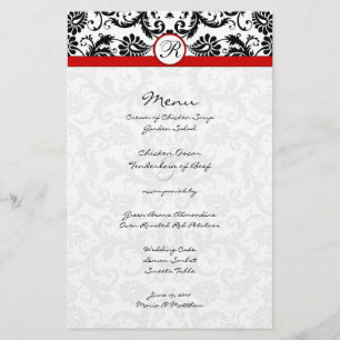 Menu Mariage Black Damask Red Trim