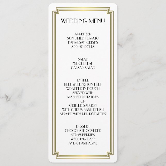 Menu Mariage blanc Art déco Gatsby Great Round Gre (Devant)
