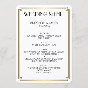 Menu Mariage blanc Art déco Gatsby Great Round Gre