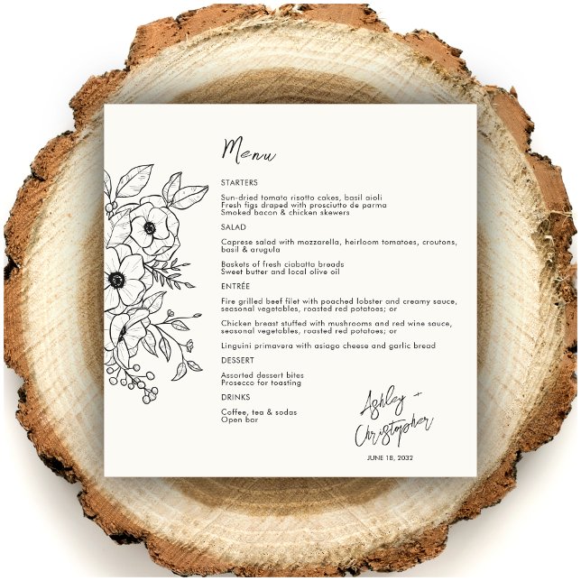 Menu Mariage blanc de lait végétal végétal minimal (Créateur téléchargé)