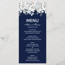 Menu mariage blanc fleur sakura bleu marine