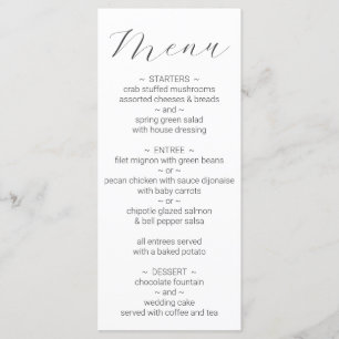 Menu Mariage blanc minimaliste simple