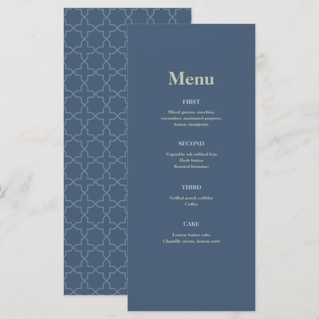 Menu Mariage bleu avec Motif en lattes (Devant / Derrière)