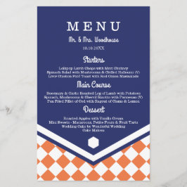 Menu Mariage bleu avec Motif orange À damiers