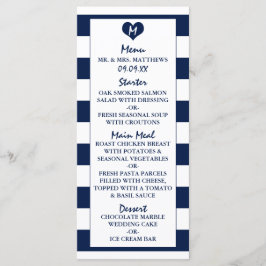 Menu Mariage bleu et blanc de la marine moderne