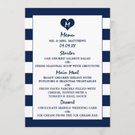 Menu Mariage bleu et blanc de la marine moderne