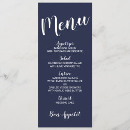 Menu Mariage bleu marine moderne Script marine