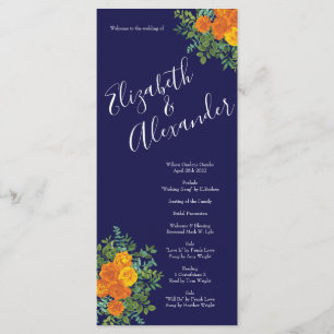 Menu Mariage bleu marine Rose orange