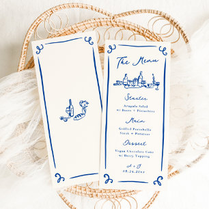 Menu Mariage Bleu Tiré À La Main Whimsical