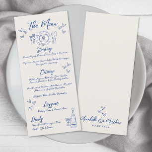 Menu Mariage bleu Vintage à main dessiné