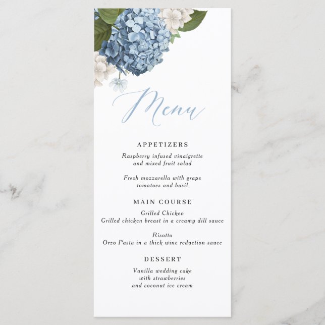 Menu Mariage Blue Hydrangea (Devant)