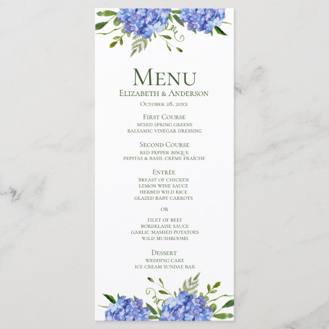 Menu Mariage Blue Hydrangeas (Devant)