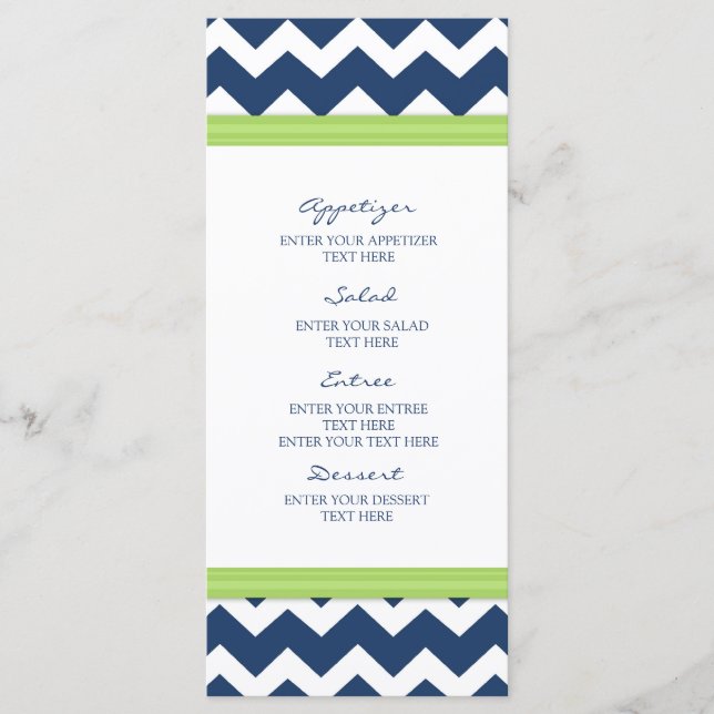Menu mariage Blue Lime Chevron (Devant)