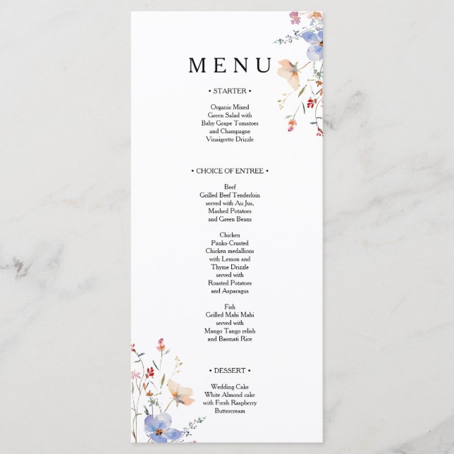 Menu Mariage bohème aux fleurs sauvages (Devant)