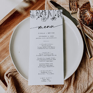 Menu Mariage Bohème Chic Fleur de Champ Noir et Blanc
