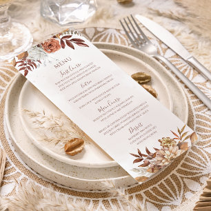 Menu Mariage Bohème Chic Fleurs Terracotta Automne