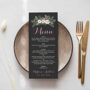 Menu Mariage Bohème Floral Rose Foncé et Sombre
