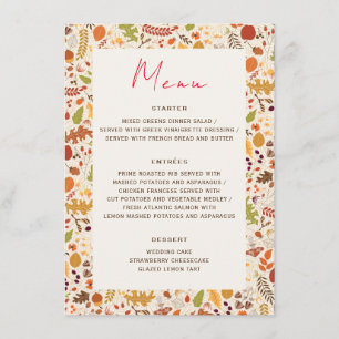Menu Mariage Bohème Floral Rustique Automne Chute