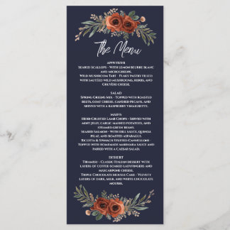 Menu Mariage Bohème Floral Terracotta Navy