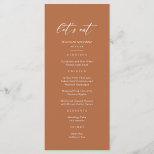 Menu Mariage Bohème Rustique Terracotta Orange Brûlé