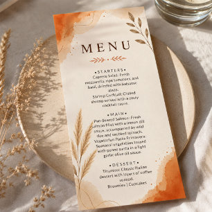 Menu Mariage Bohème Rustique Terre Cuite Terracotta