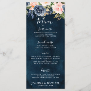 Menu Mariage Boho bleu bleu bleu rose bleu marine