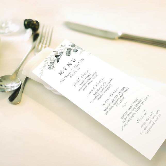 Menu Mariage boho rustique eucalyptus vert (Créateur téléchargé)