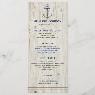 Menu Mariage Bois Rustique Ancre Marine Navale