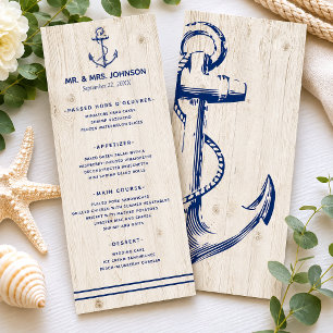Menu Mariage Bois Rustique Ancre Marine Navale
