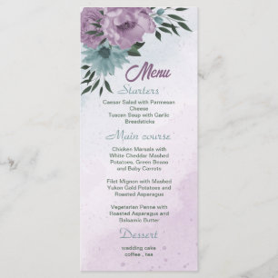 Menu mariage botanique de fleurs bleues violettes