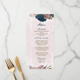 Menu Mariage botanique de fleurs rose et marine