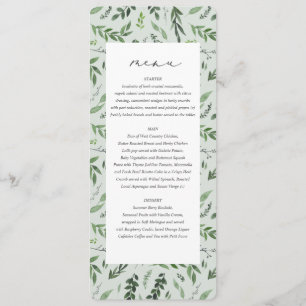 Menu mariage botanique de l'aquarelle feuillue