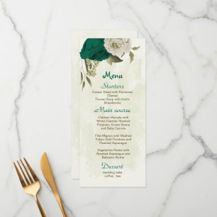 Menu mariage botanique des fleurs beiges vert émeraude