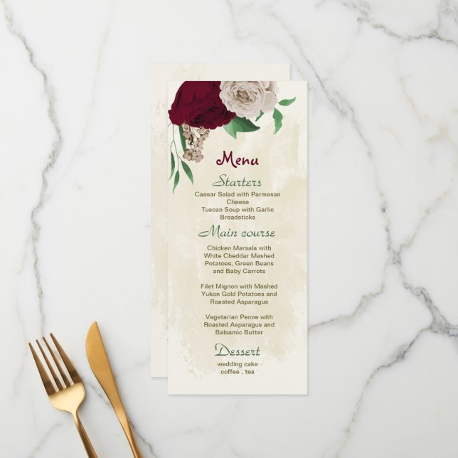 Menu Mariage botanique des fleurs de champagne de Bourg (Devant/Arrière en situation)