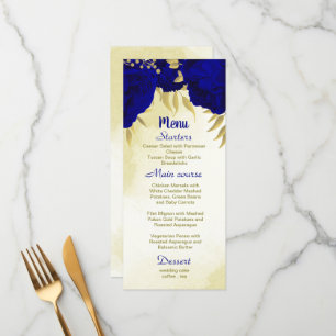 Menu Mariage botanique d'or des fleurs bleues royales