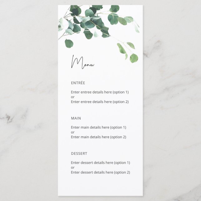 Menu Mariage Botanique Eucalyptus Aquarelle (Devant)