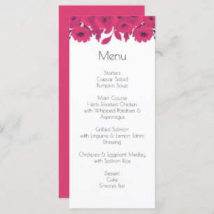 Menu Mariage botanique rose foncé et rose chaud