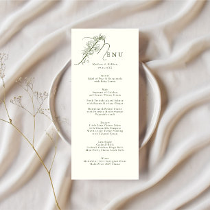 Menu Mariage botanique vert de mousse ivoire classique
