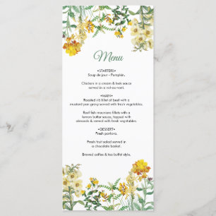Menu Mariage botanique vintage jaune Aquarelle