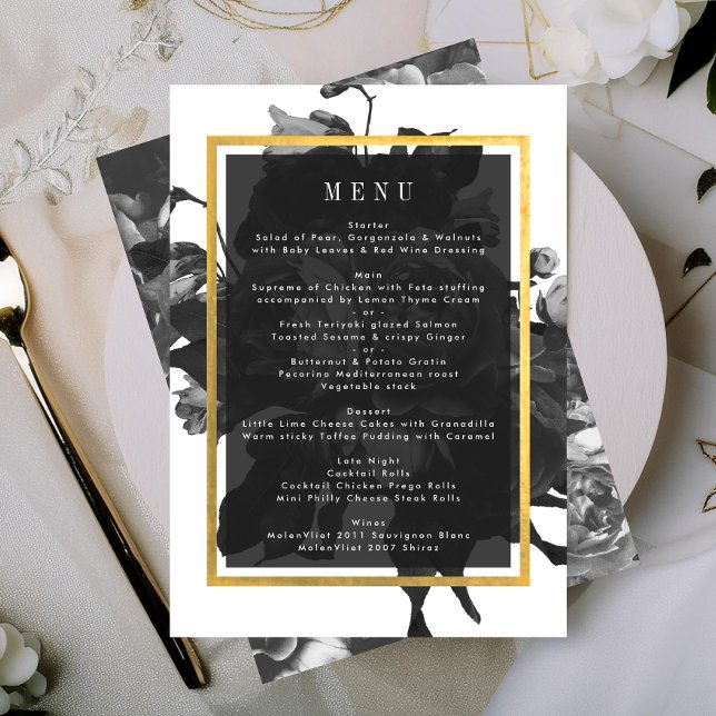 Menu Mariage Bouquet Rose or noir (Créateur téléchargé)