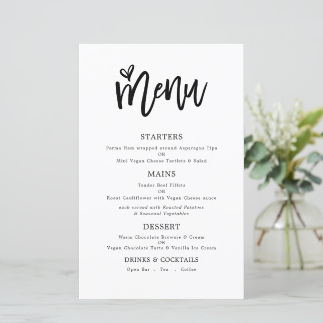 Menu Mariage Budget Trendy Artsy Script Texte uniq (Debout devant)