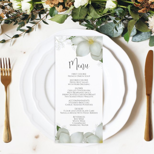 Menu mariage Calligraphie Floral Magnolia (Créateur téléchargé)