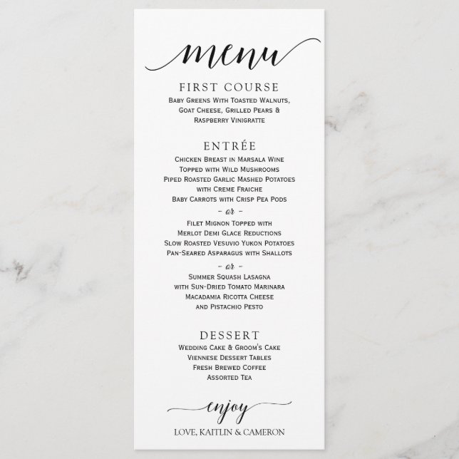 Menu Mariage Calligraphie romantique | 4 x 9 | Noi (Devant)