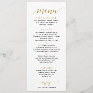 Menu Mariage Calligraphie romantique   4 x 9   Or