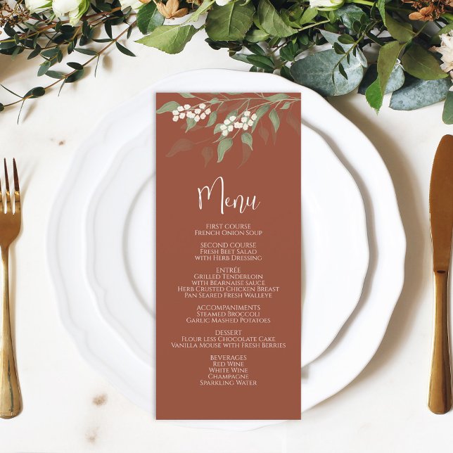 Menu mariage Calligraphie Terracotta Floral (Créateur téléchargé)