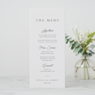 Menu Mariage calligraphique minimaliste gris clair