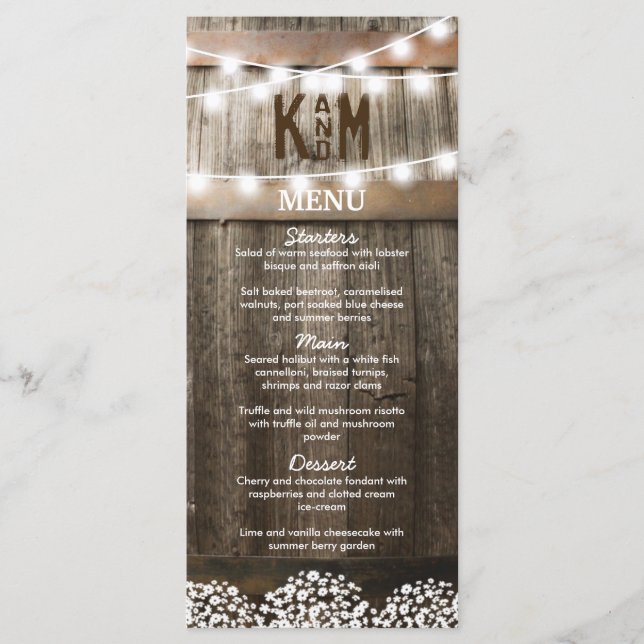 Menu Mariage campagnard rustique (Devant)