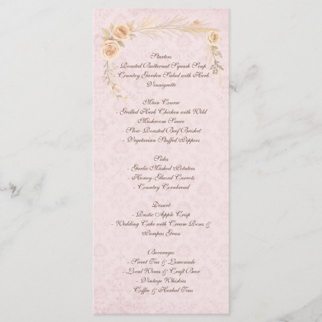 Menu Mariage campagnard rustique Boho (Devant)