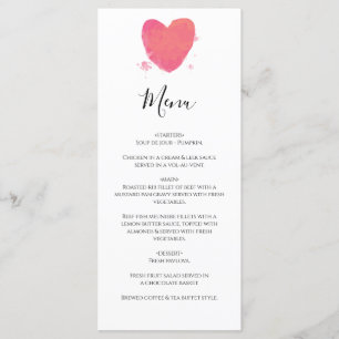 Menu Mariage cardiaque rustique aquarelle