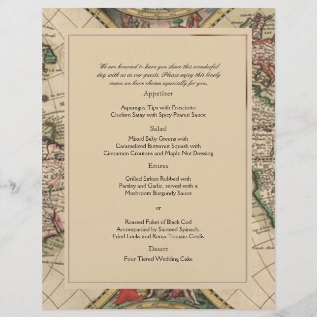 Menu Mariage Carte Antique Vieux Monde (Devant)
